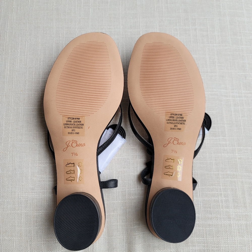 New! J.Crew sz 7.5 Black Leather Ankle-wrap thong sandal shoe rounded heel NWT - Picture 8 of 9